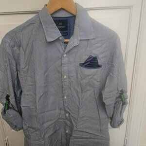Scotch & Soda, Oxford Blue/White Stripe Shirt with Roll-Up Sleeves